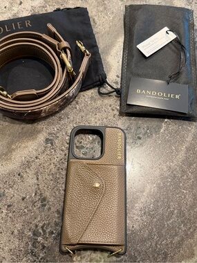 Bandolier Black Pebbled Leather Wallet iPhone Case with Strap